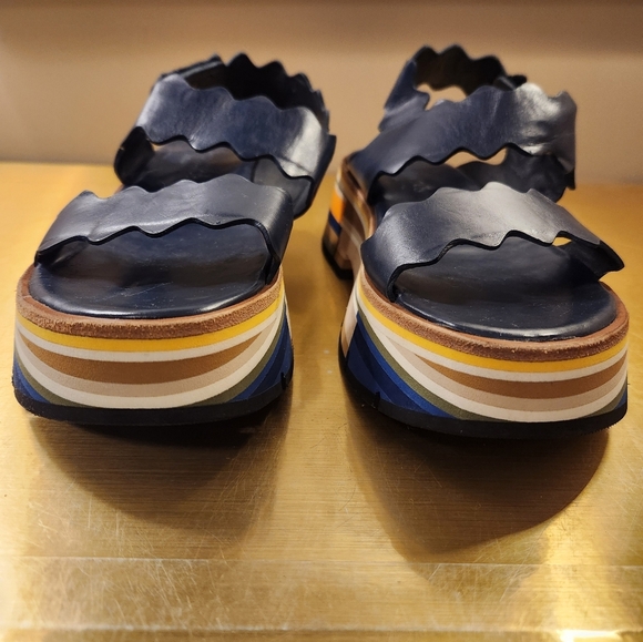 Navy Blue Scalloped Homers Platform Sandals - Picture 3 of 13